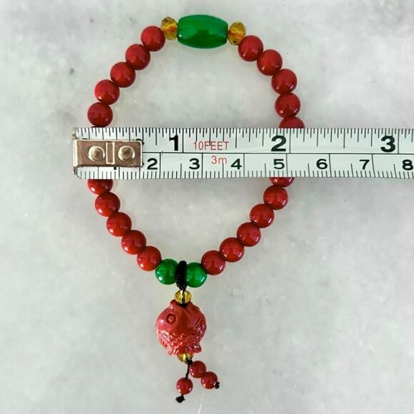NWOT Coi Fish Charm Lucky Fortune Prosperity Elastic Beaded Bracelet Red OS - Picture 3 of 3